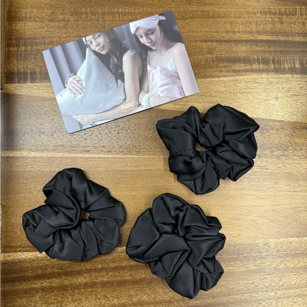 Black Satin Scrunchie Set by
